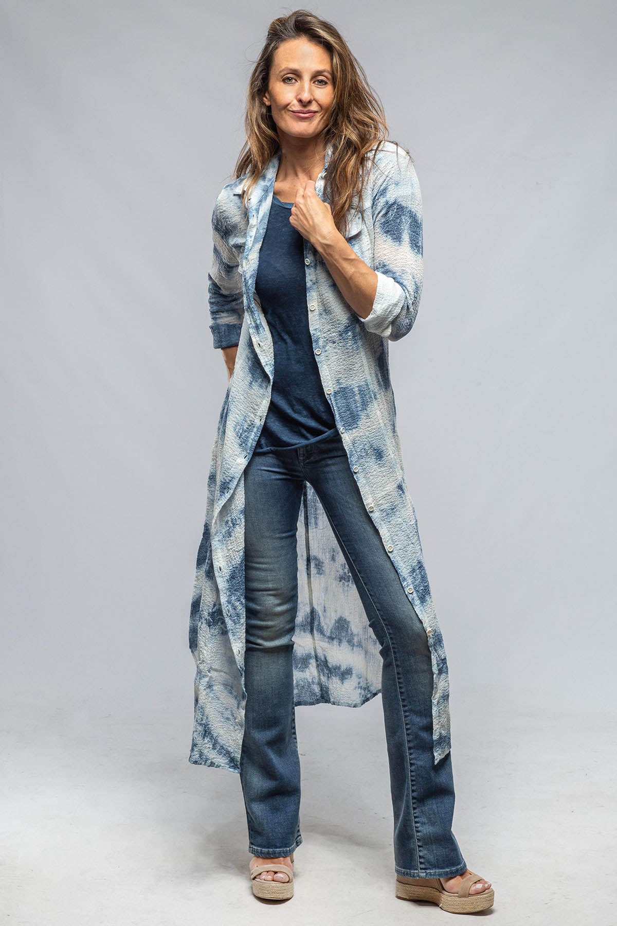 Carol Crepe Cotton Long Shirt In Blue Tie Dye | Ladies - Tops | Dune