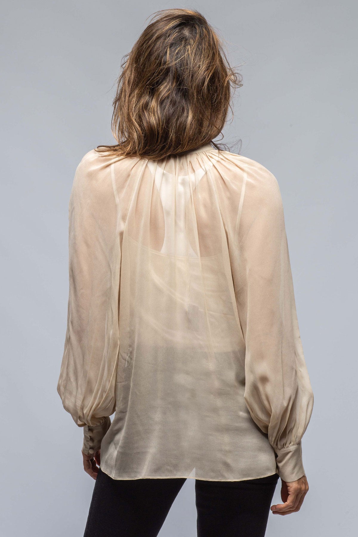 Bishop Sleeve Blouse In Bone Silk Chiffon | Ladies - Blouses | VOZ