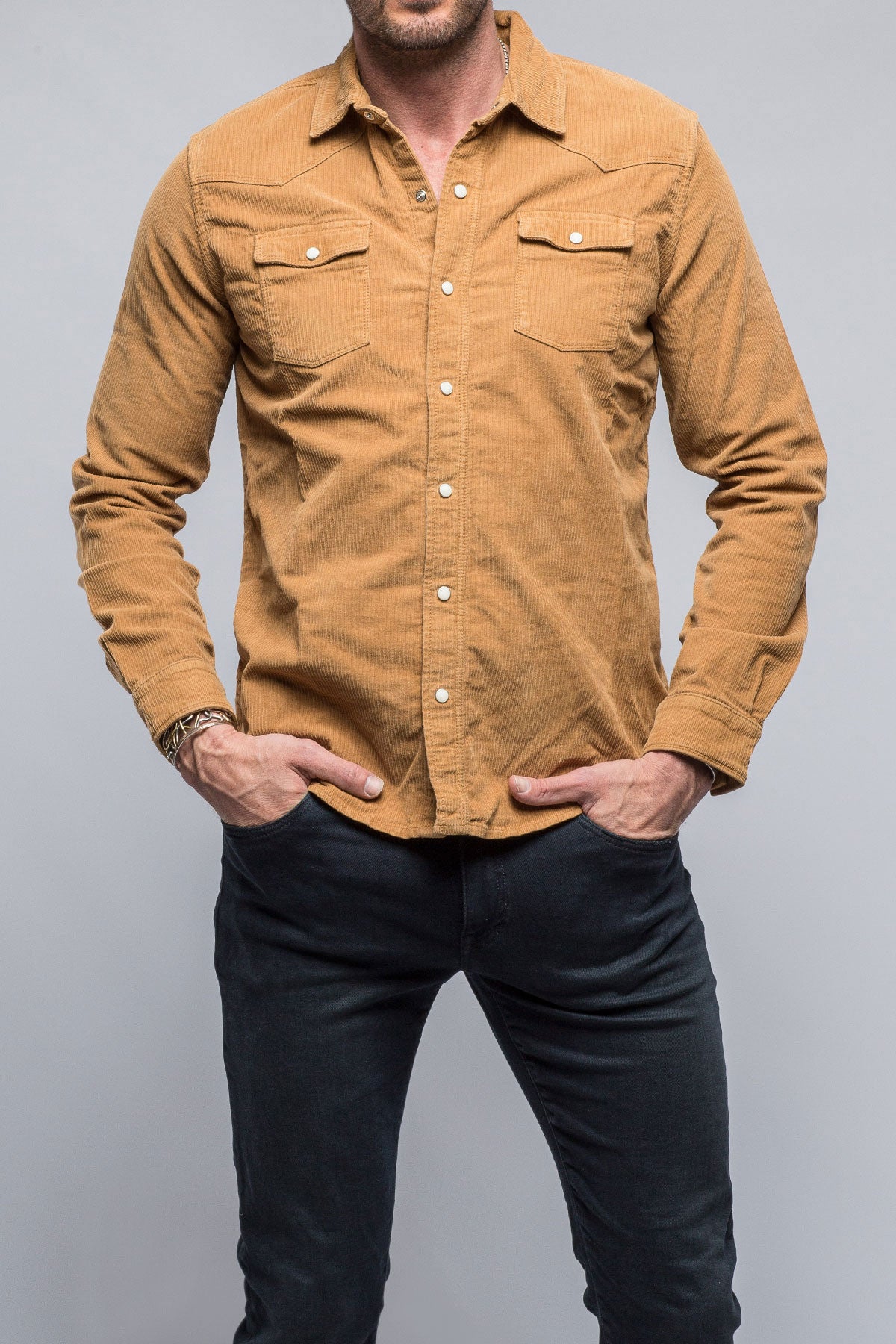 Brooks Corduroy Snap Shirt In Gold | Mens - Snap Shirts | Axel's Premium Denim