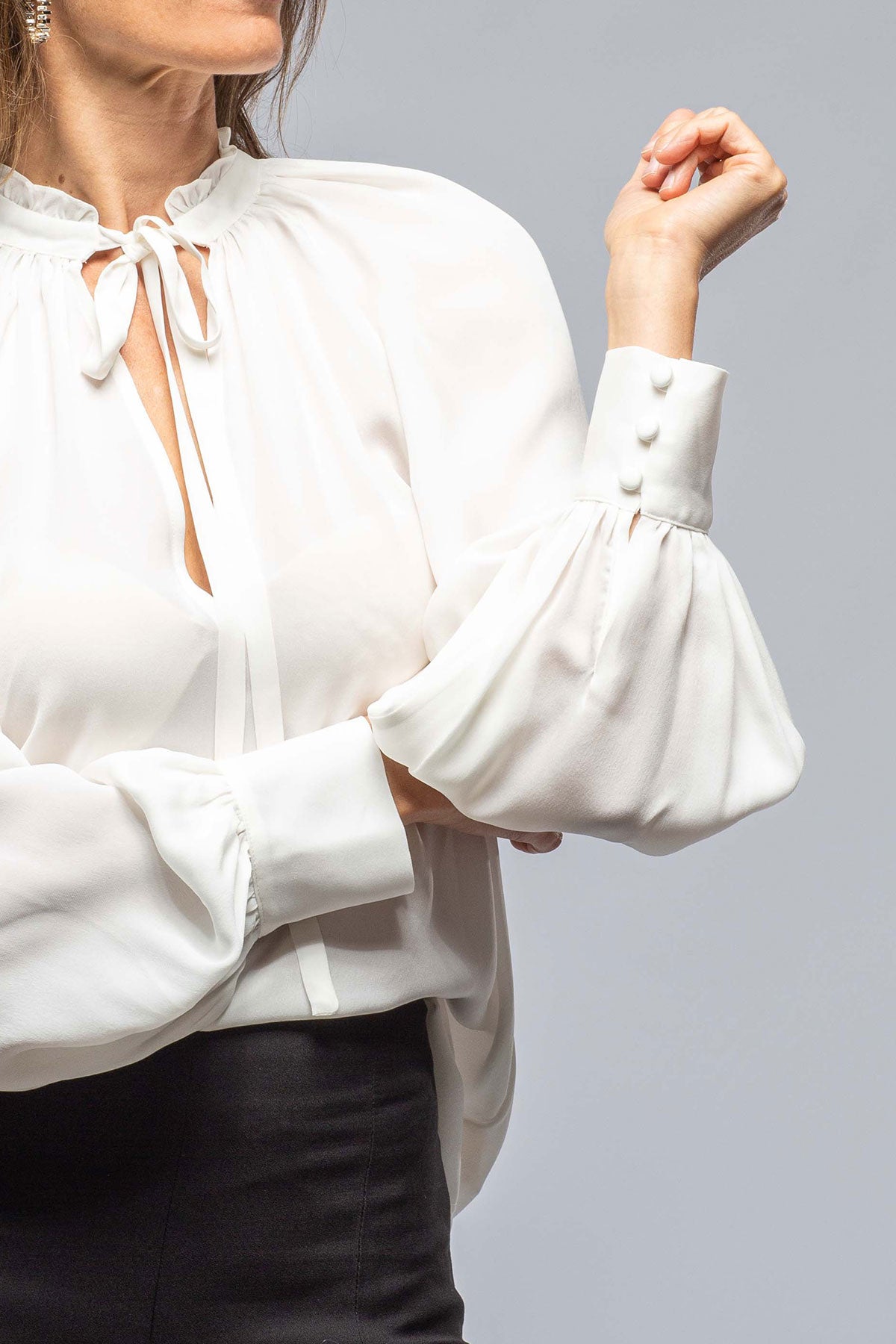 Bishop Sleeve Blouse, Silk Georgette, In Ivory | Ladies - Blouses | VOZ