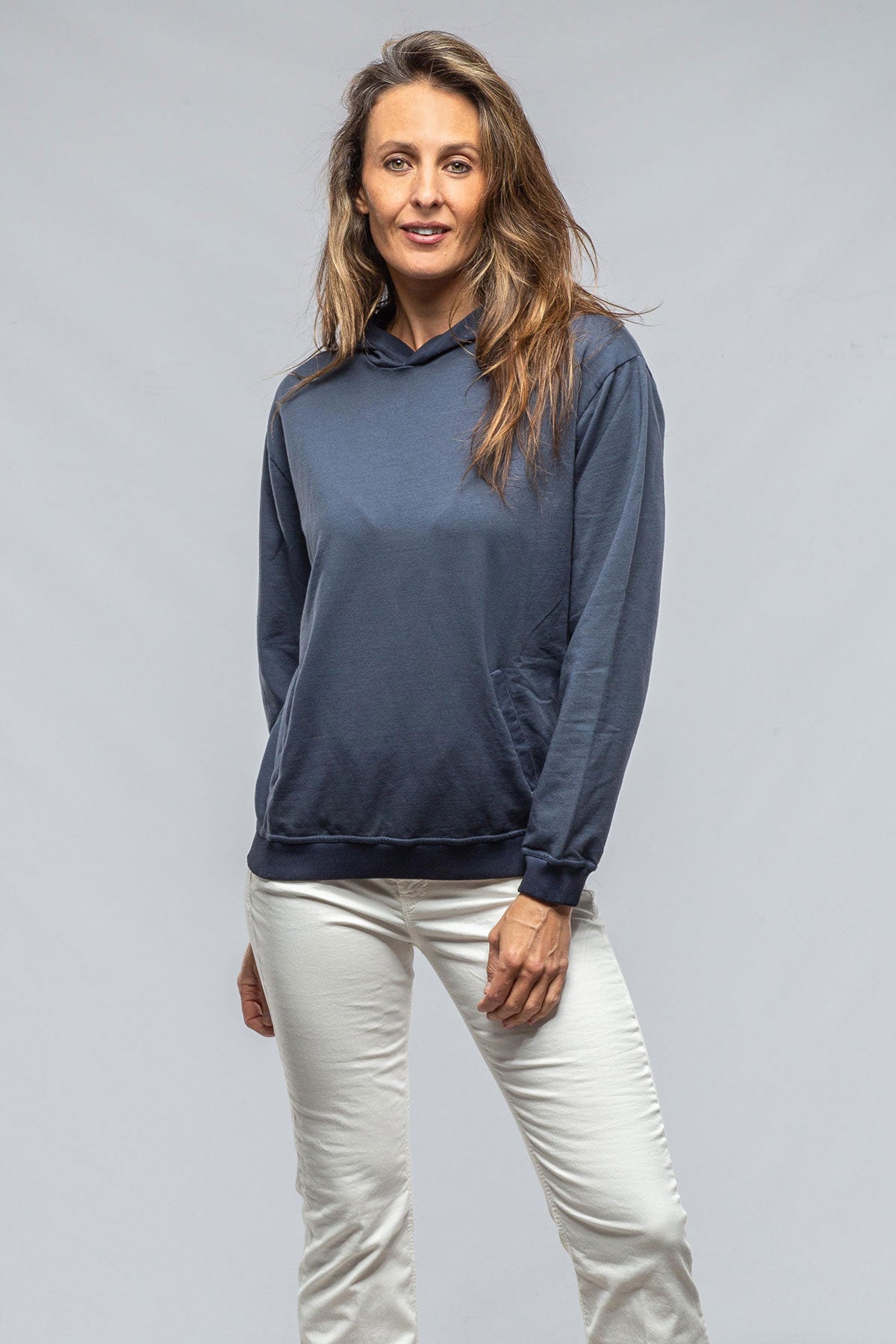 Caspian Cropped Hoodie In Washed Navy | Ladies - Tops | Axels Premium Denim
