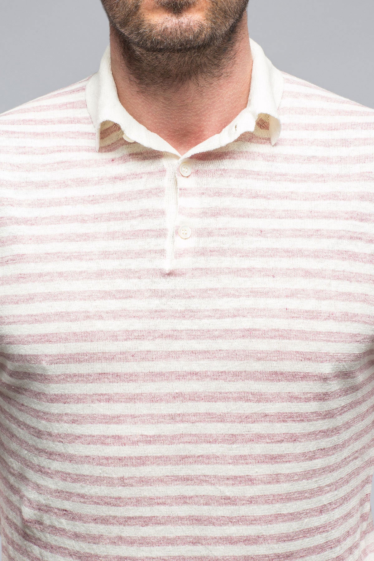 Cosimo Striped Linen Polo in Washed Burgundy | Mens - Shirts - Polos | Baldassari