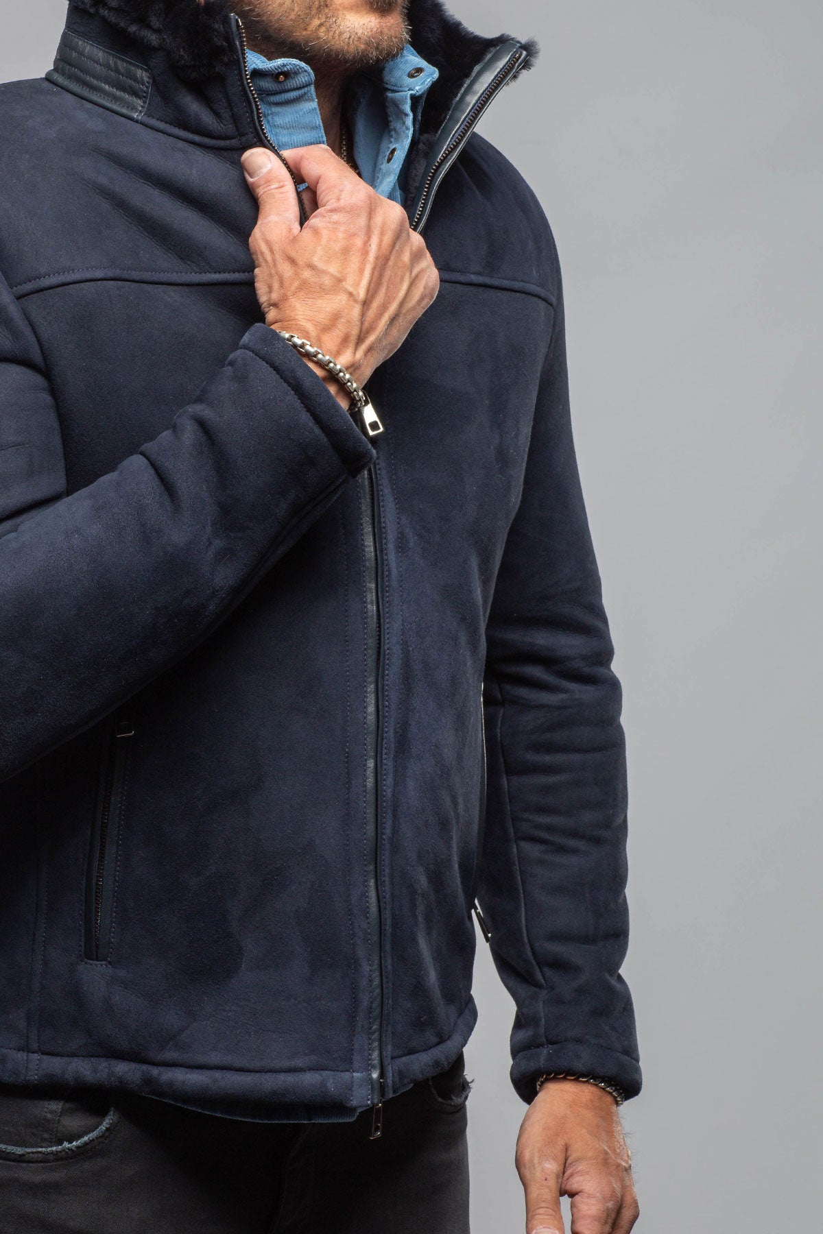 Bello Shearling In Navy | Mens - Outerwear - Shearling | Axel's Florence Collection