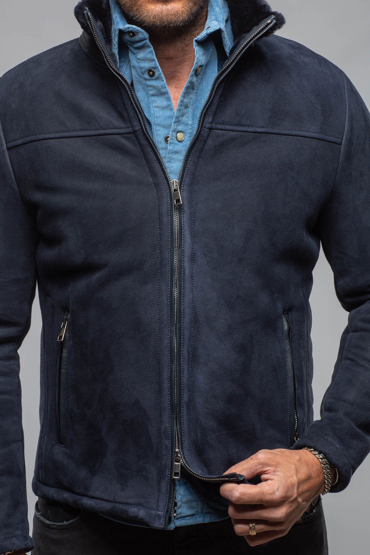 Bello Shearling In Navy | Mens - Outerwear - Shearling | Axel's Florence Collection