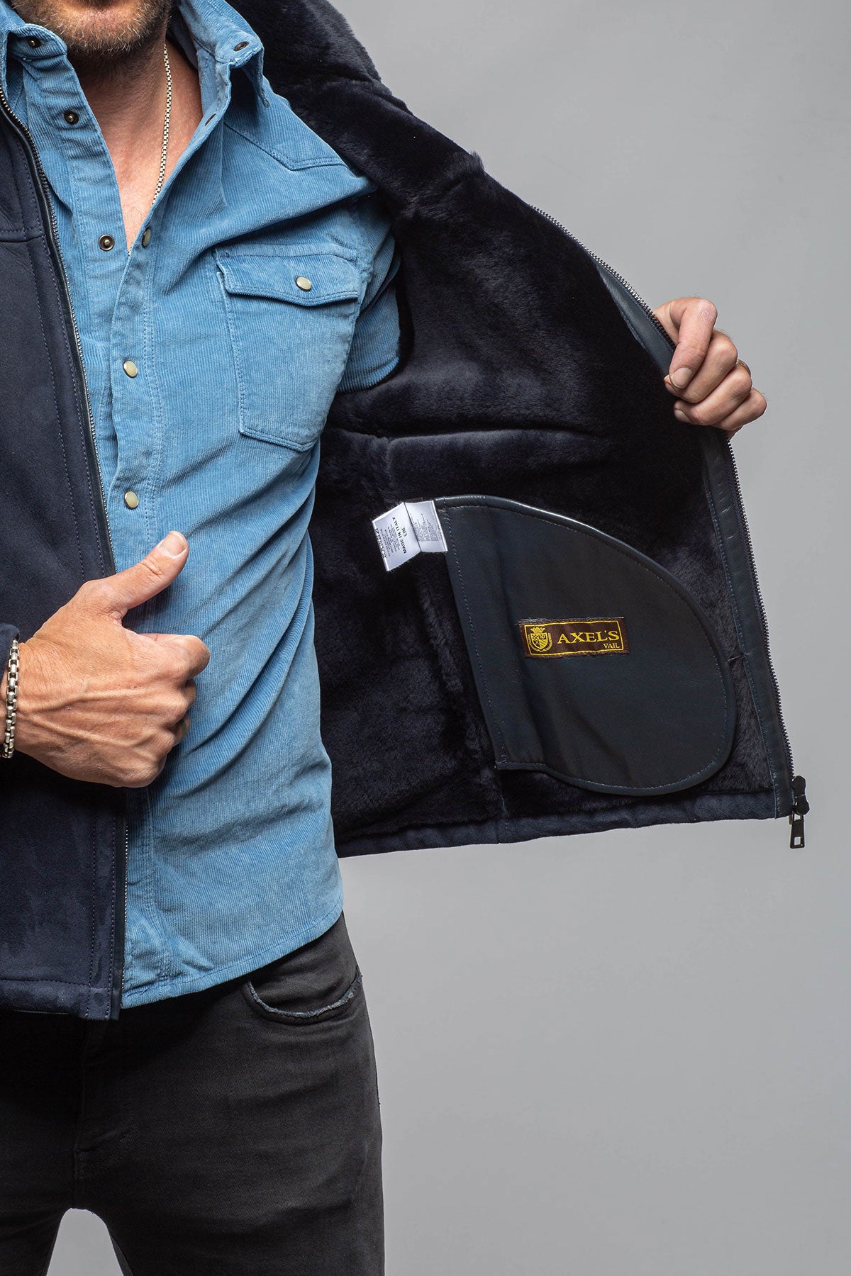 Bello Shearling In Navy | Mens - Outerwear - Shearling | Axel's Florence Collection