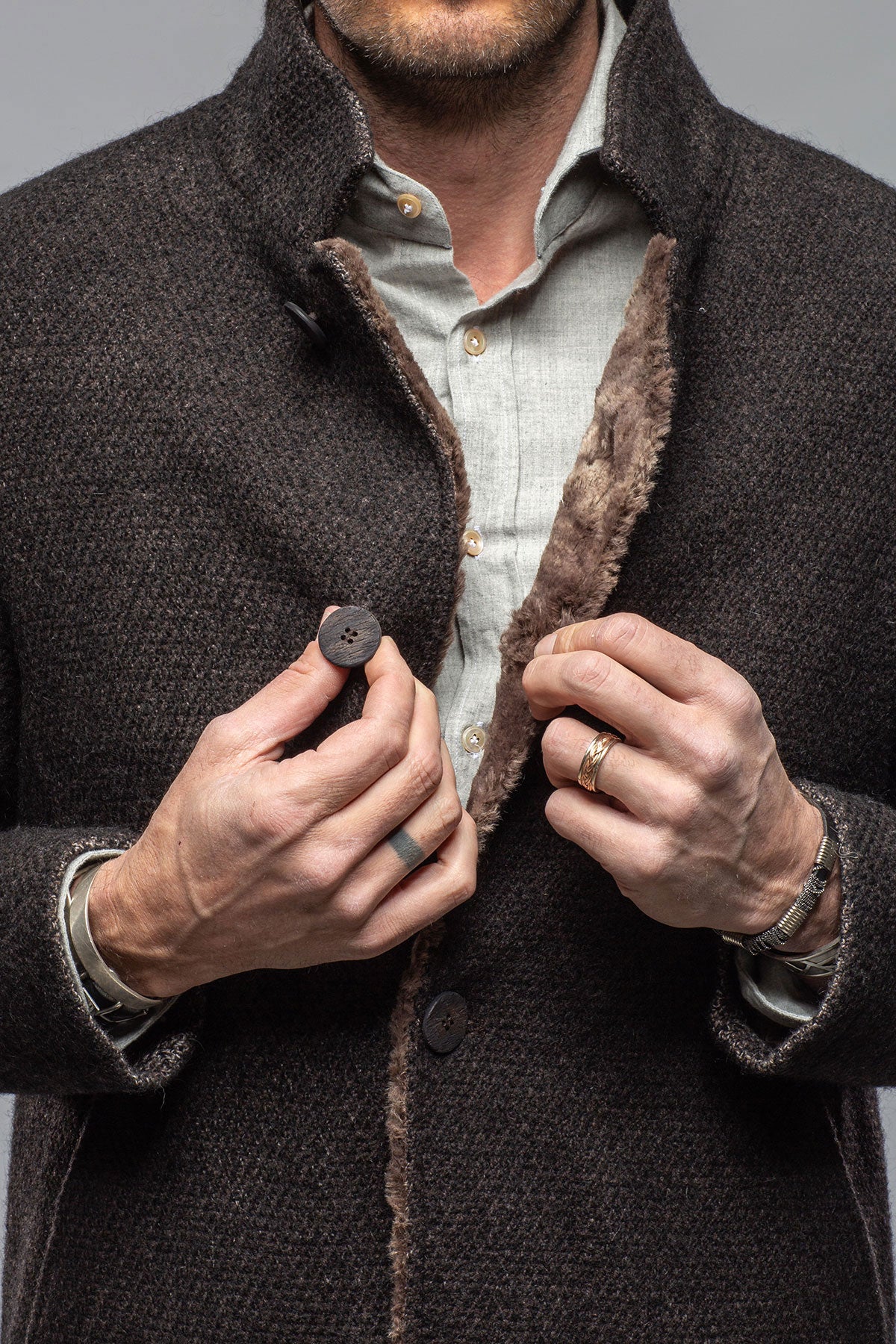 Lazard Long Knit Coat In Charcoal Brown | Warehouse - Mens - Outerwear - Cloth | Gimo's