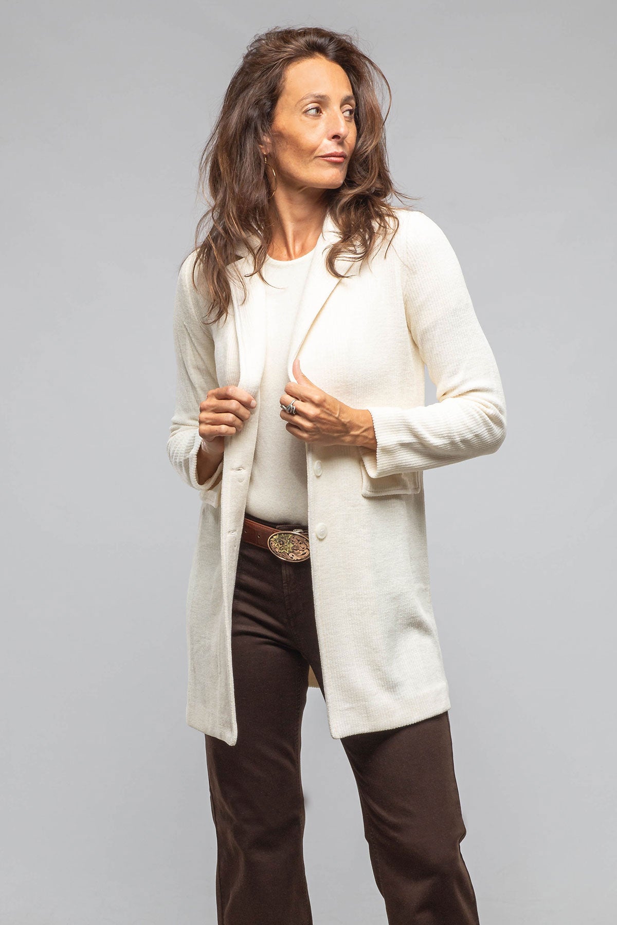 Amina Rubinacci Asana Long Velvet Cord Jacket In Cream Ladies - Tailored - Jackets