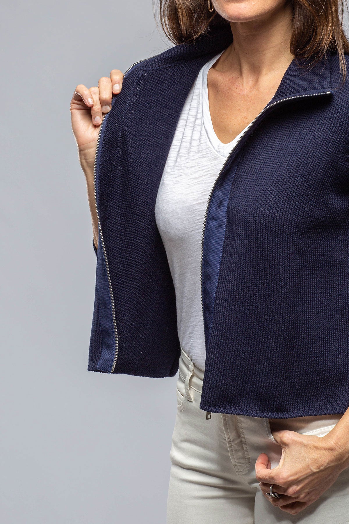 Amina Rubinacci Crete Zip Sweater In Navy Ladies - Sweaters