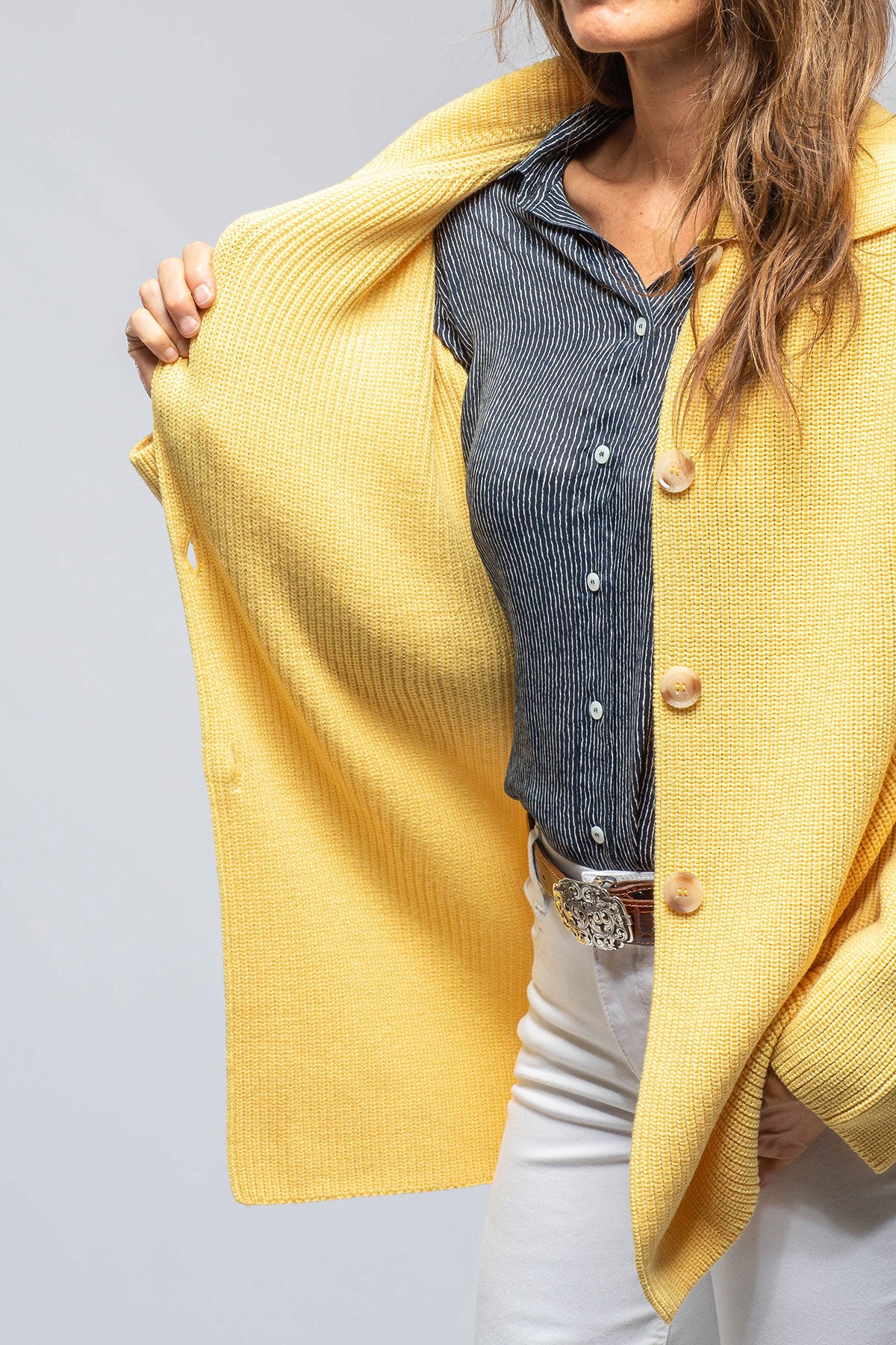 Amina Rubinacci Nina Long Cashmere Ribbed Cardigan In Butter Yellow Ladies - Sweaters
