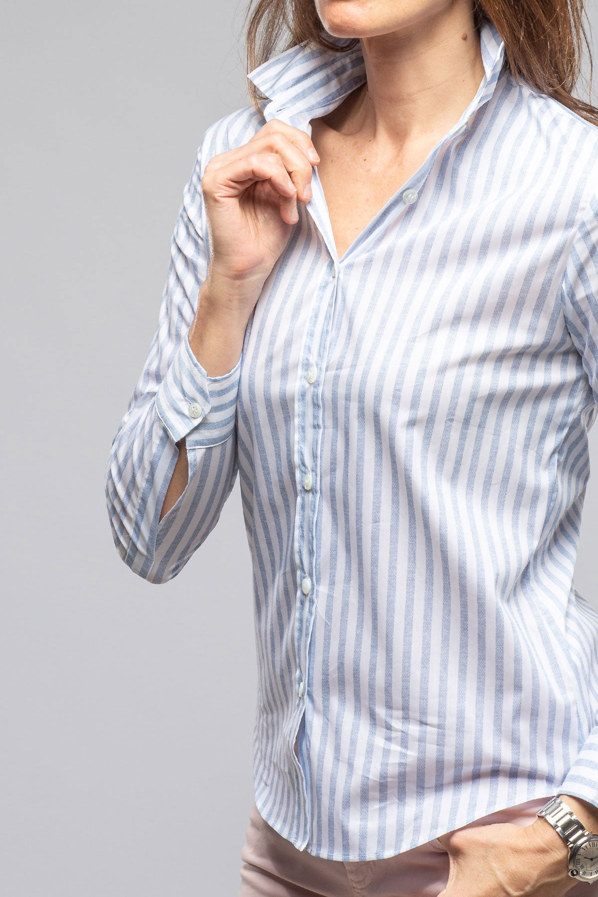 Syrna Striped Cotton Shirt In Denim | Ladies - Blouses | Amina Rubinacci