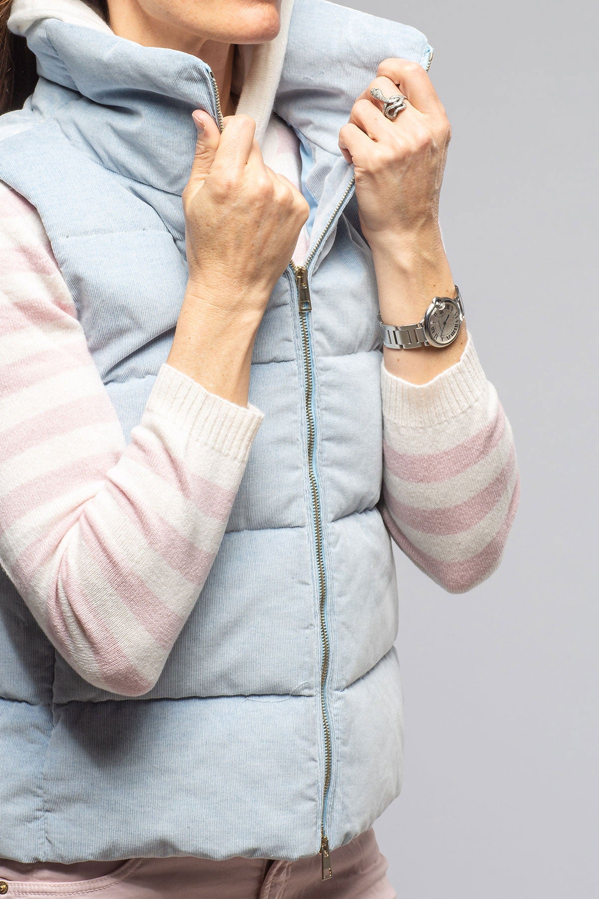Valletta Corduroy Insulated Vest In Napoli Blue | Ladies - Outerwear - Cloth | Amina Rubinacci