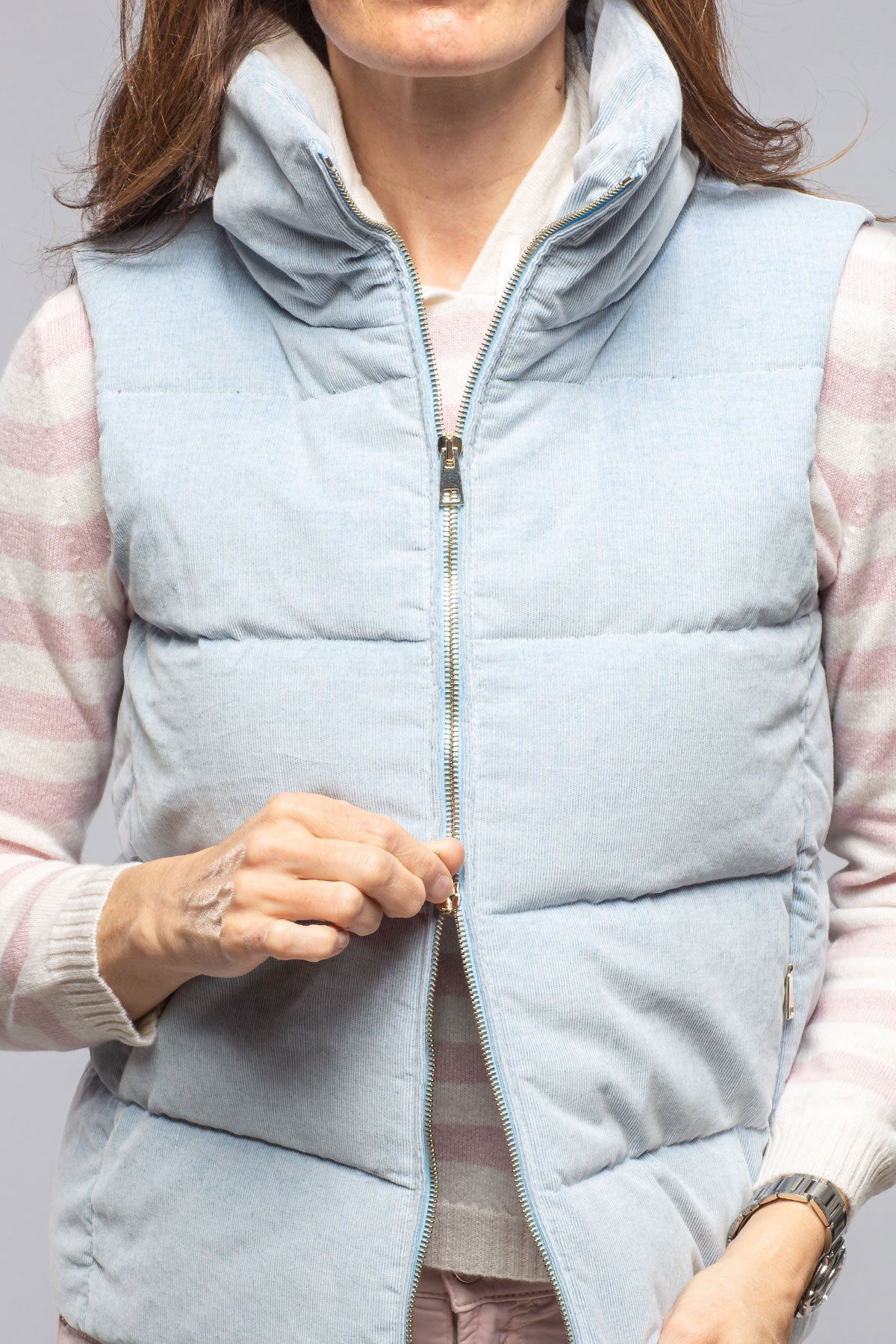 Valletta Corduroy Insulated Vest In Napoli Blue | Ladies - Outerwear - Cloth | Amina Rubinacci