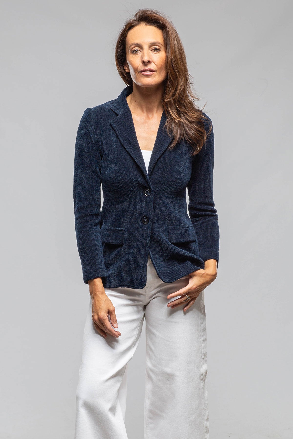 Amina Rubinacci Voltaire Velvet Cord Blazer In Marine Navy Ladies - Tailored - Jackets