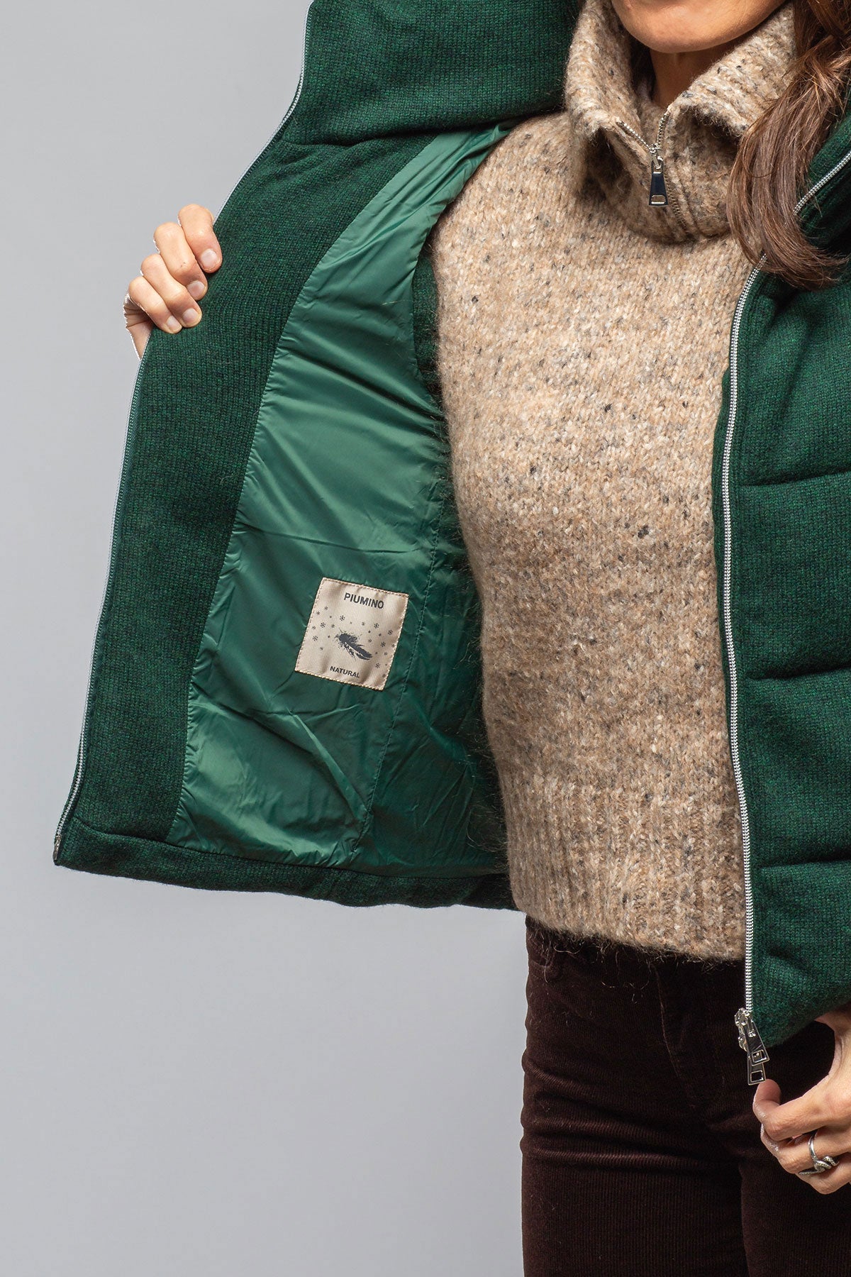 Amina Rubinacci Yeva Wool Cashmere Puffer Vest In Malachite Ladies - Outerwear - Cloth