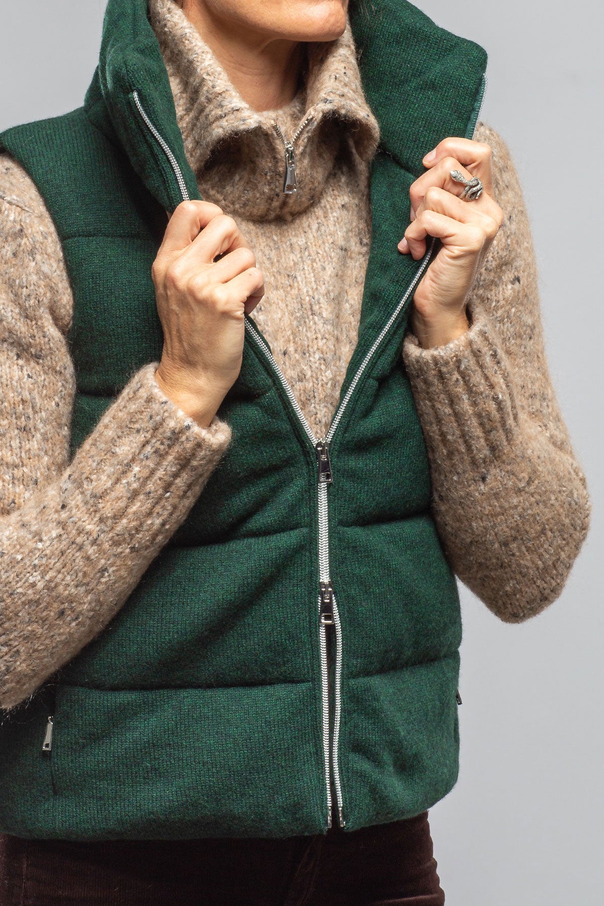 Amina Rubinacci Yeva Wool Cashmere Puffer Vest In Malachite Ladies - Outerwear - Cloth