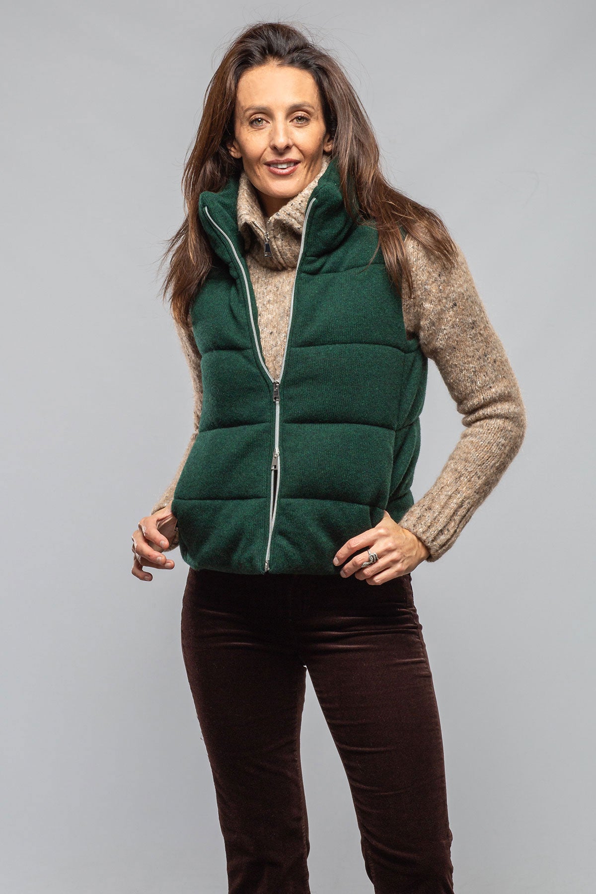 Amina Rubinacci Yeva Wool Cashmere Puffer Vest In Malachite Ladies - Outerwear - Cloth