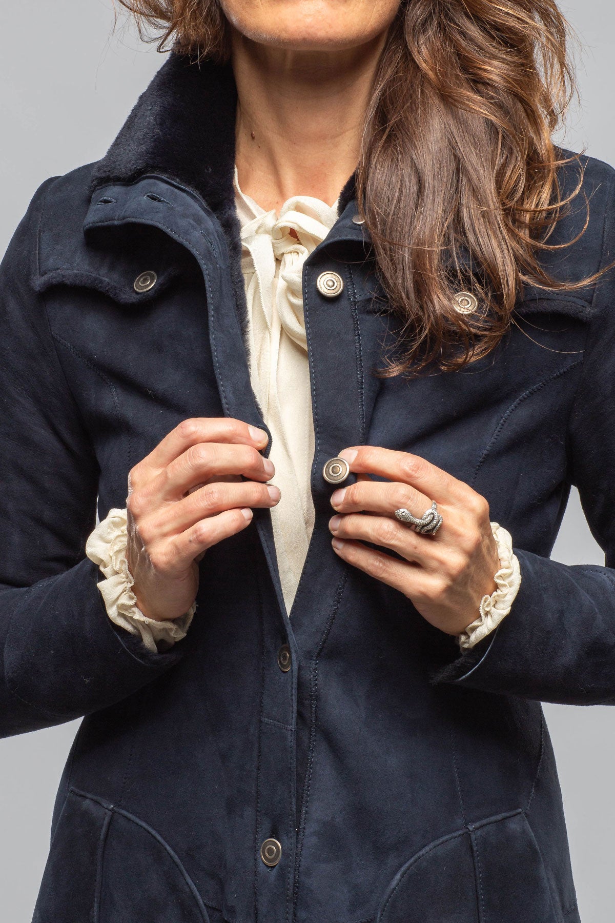 Artico Cori Long Shearling In Navy Blue Ladies - Outerwear - Shearling