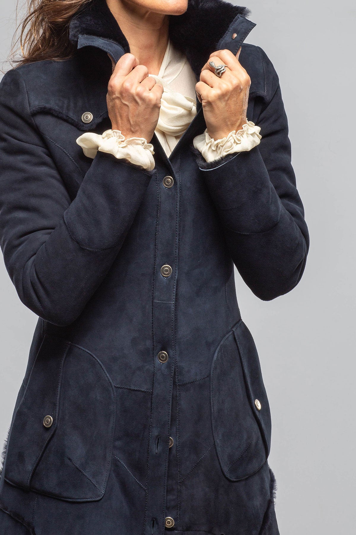 Artico Cori Long Shearling In Navy Blue Ladies - Outerwear - Shearling