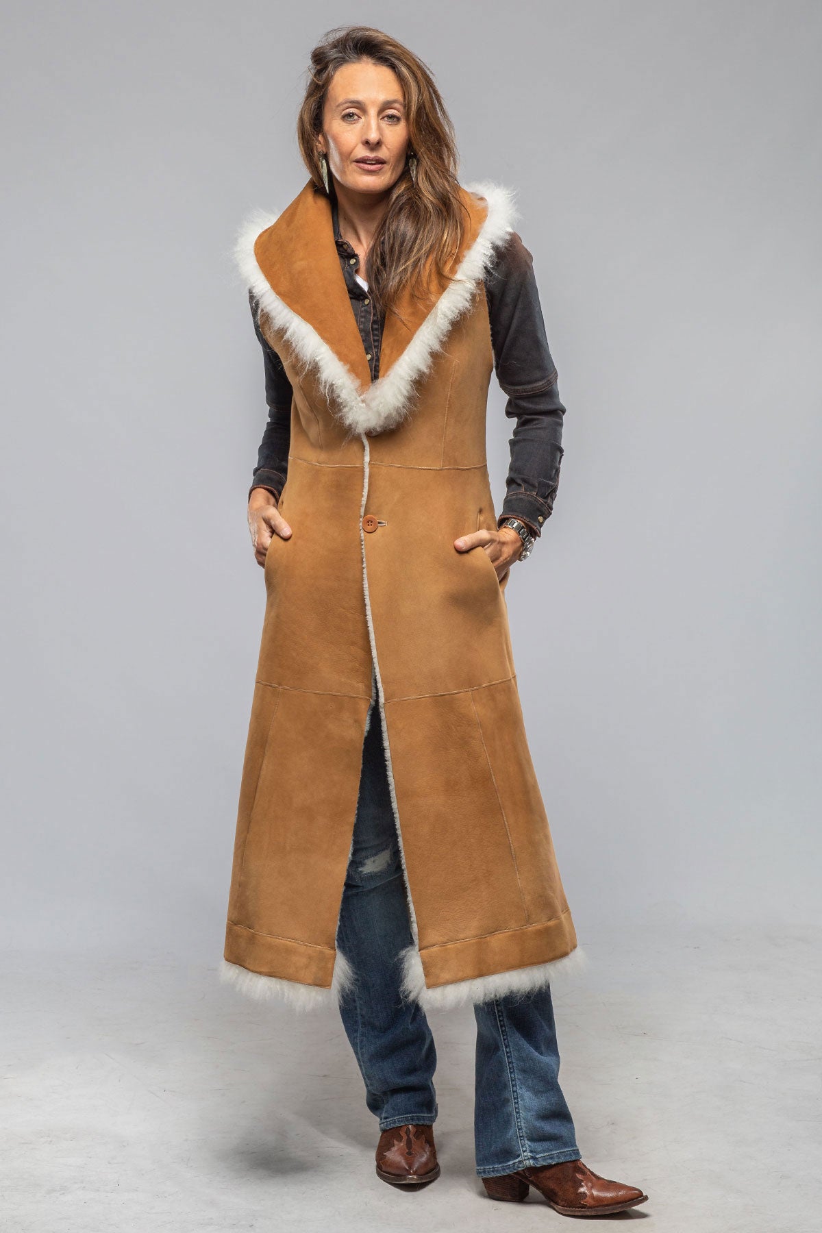 Elsa Long Reversible Shearling Vest In Ice | Ladies - Outerwear - Shearling | Artico