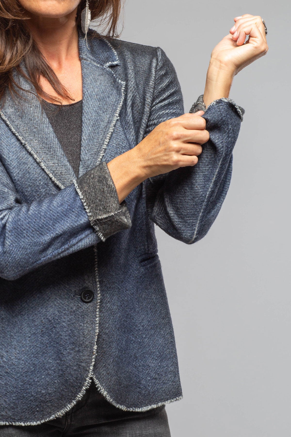 Davi Raw Edge Painted Blazer In Midnight | Ladies - Tailored - Jackets | Avant Toi