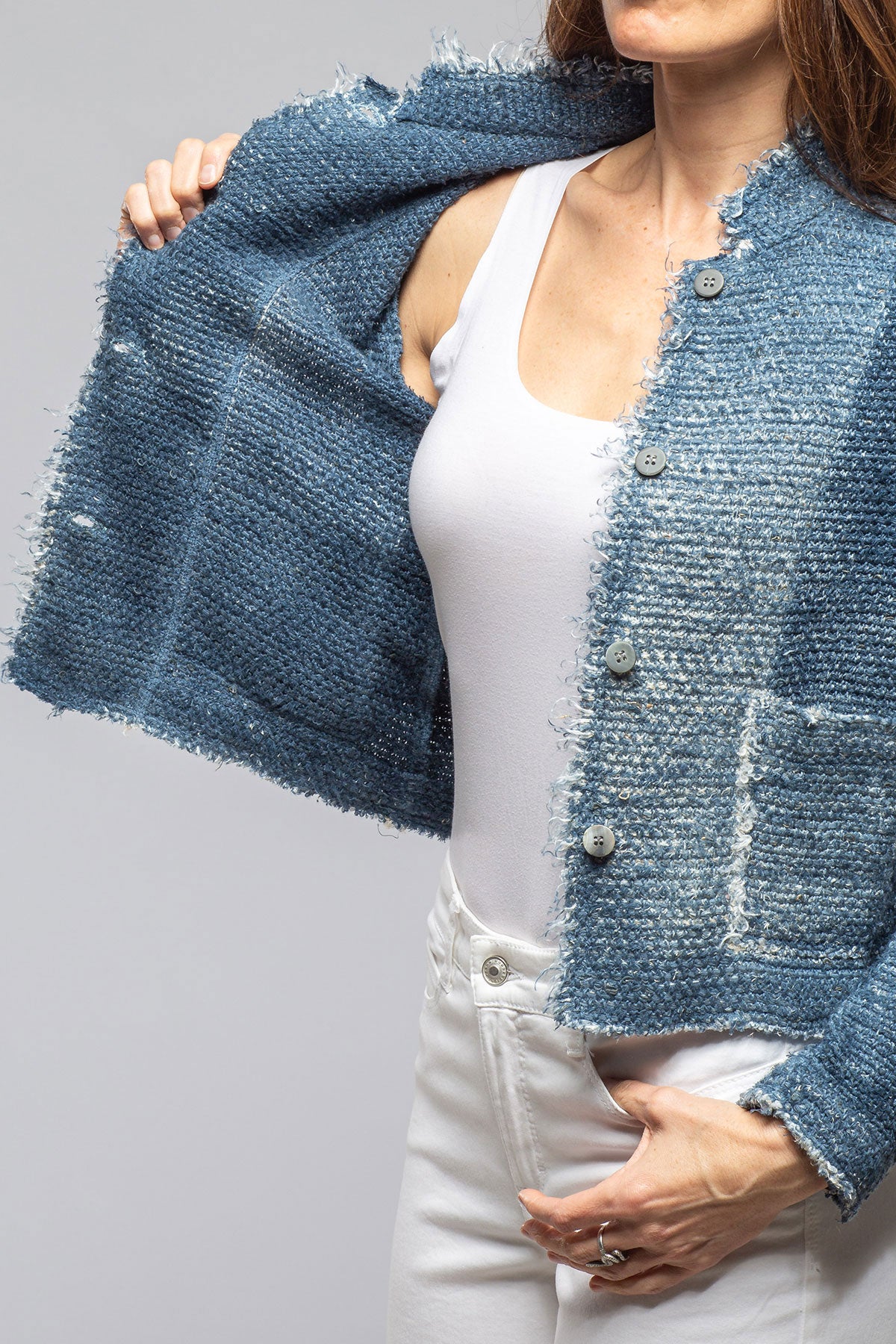 Avant Toi | Olette Stitch Knit Jacket In Titanium | Ladies - Sweaters