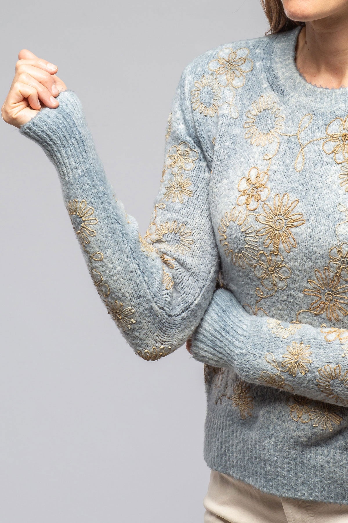 Rafaella Embroidered Sweater In Titanium | Ladies - Sweaters | Avant Toi