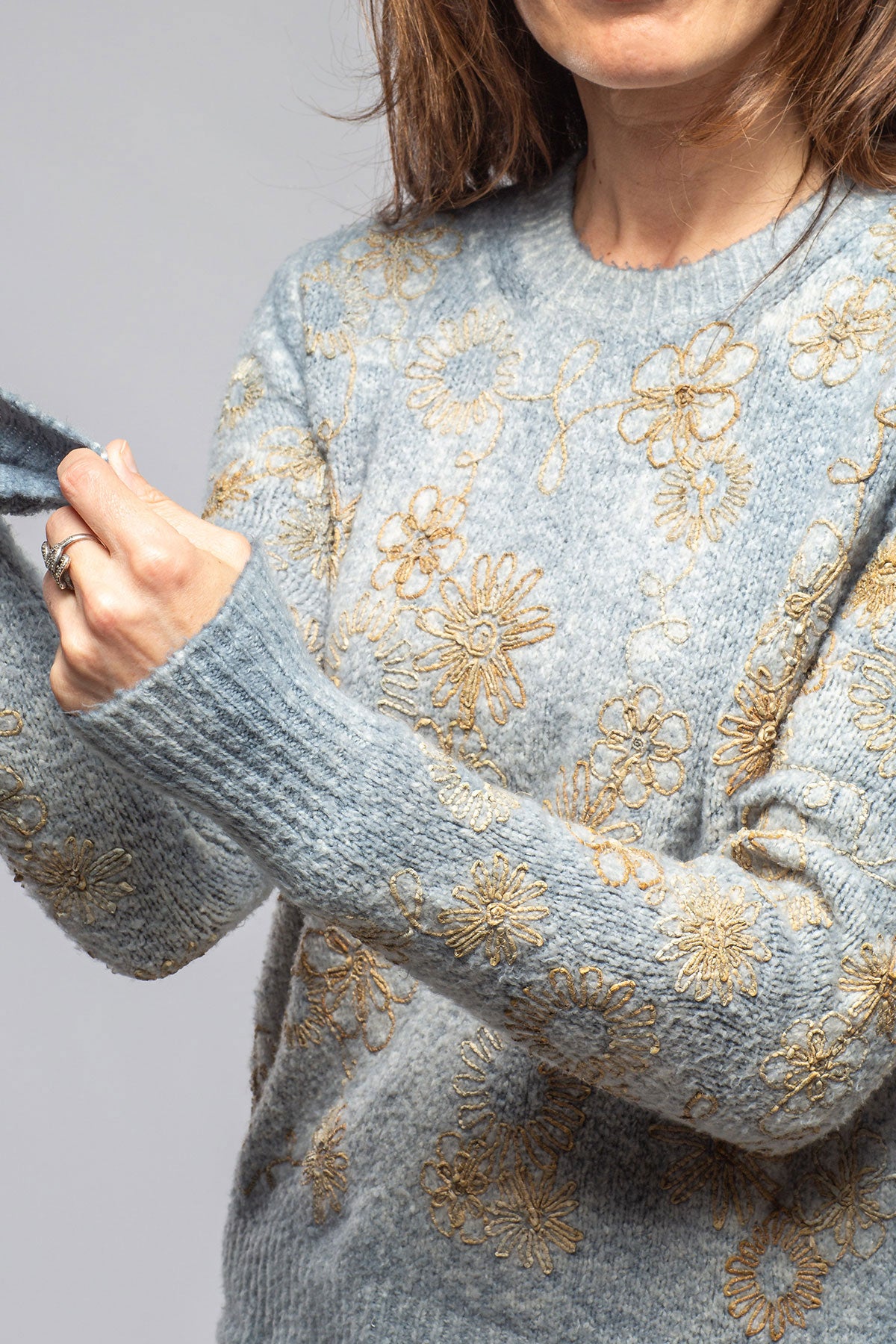 Rafaella Embroidered Sweater In Titanium | Ladies - Sweaters | Avant Toi