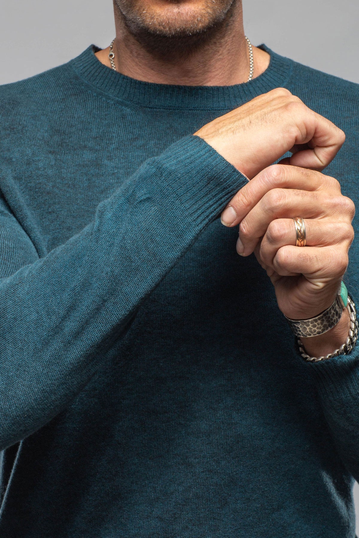 Avant Toi Sundust Cashmere Crew Sweater In Laguna Mens - Sweaters
