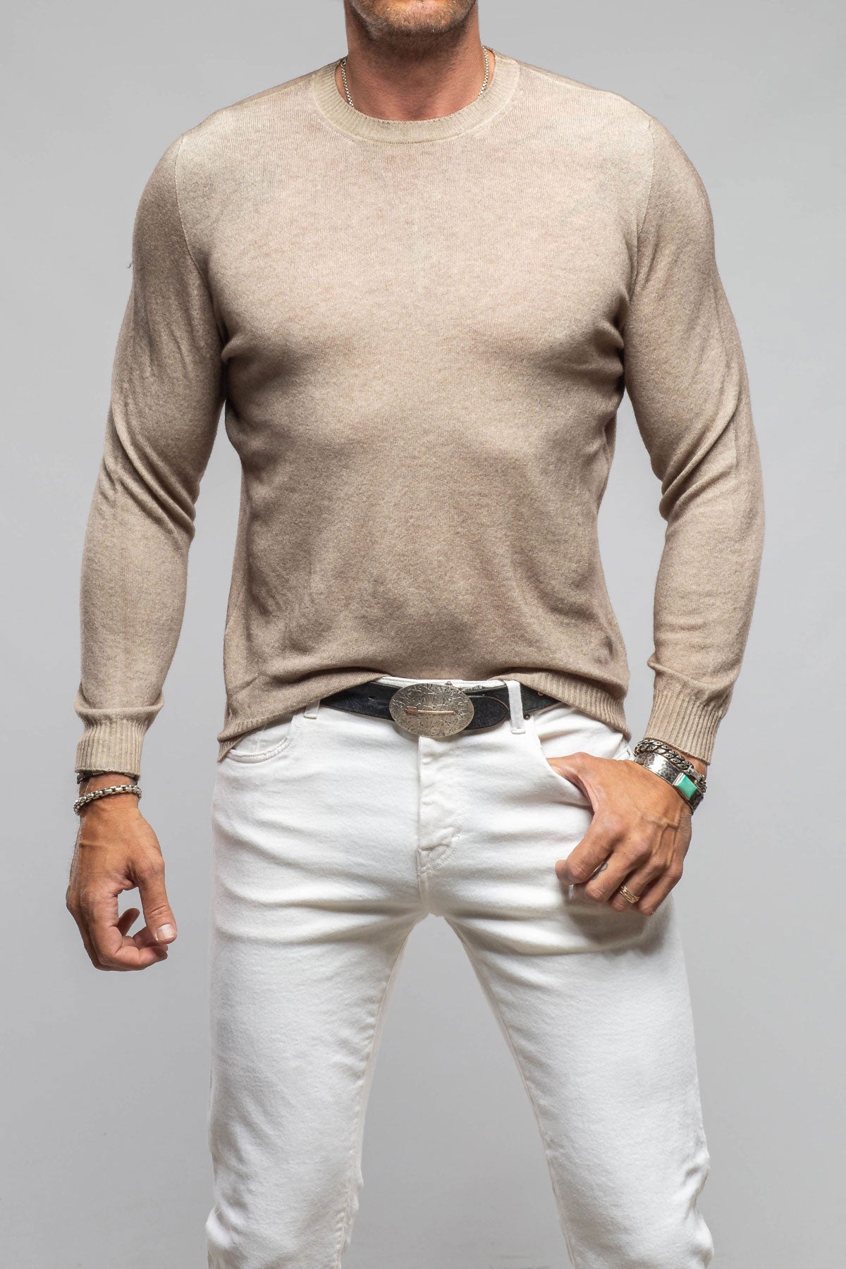 Avant Toi Sundust Cashmere Crew Sweater In Taupe Mens - Sweaters