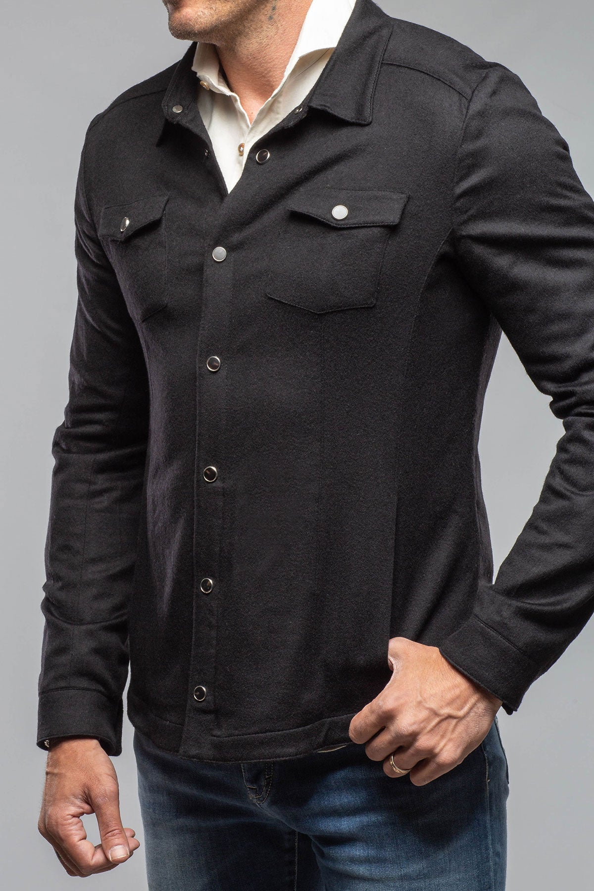 Axel's Florence Collection Ashford Lux Cashmere Silk Snap Shirt In Black Mens - Outerwear - Overshirts