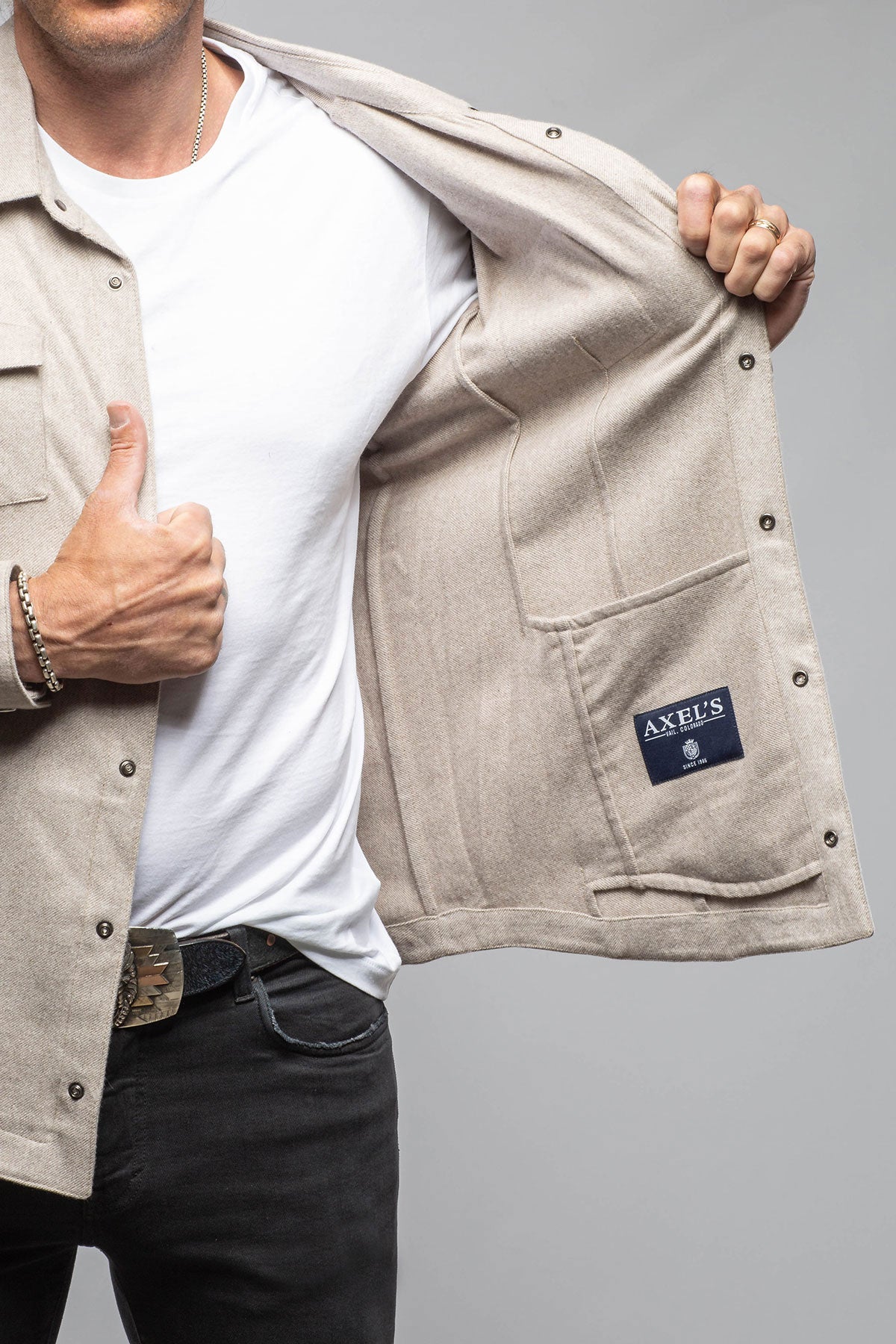 Axel's Florence Collection | Ashford Lux Cashmere Silk Snap Shirt In Taupe | Mens - Outerwear - Overshirts