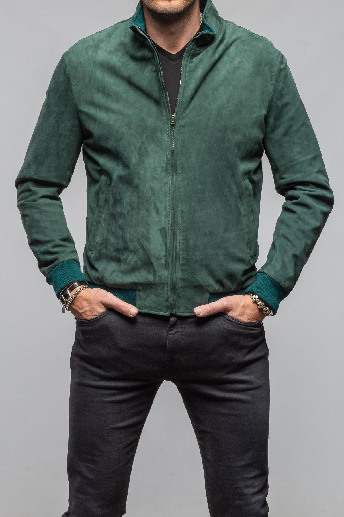 Axel's Florence Collection Barnes Suede Baseball Jacket Samples - Mens - Outerwear - Leather