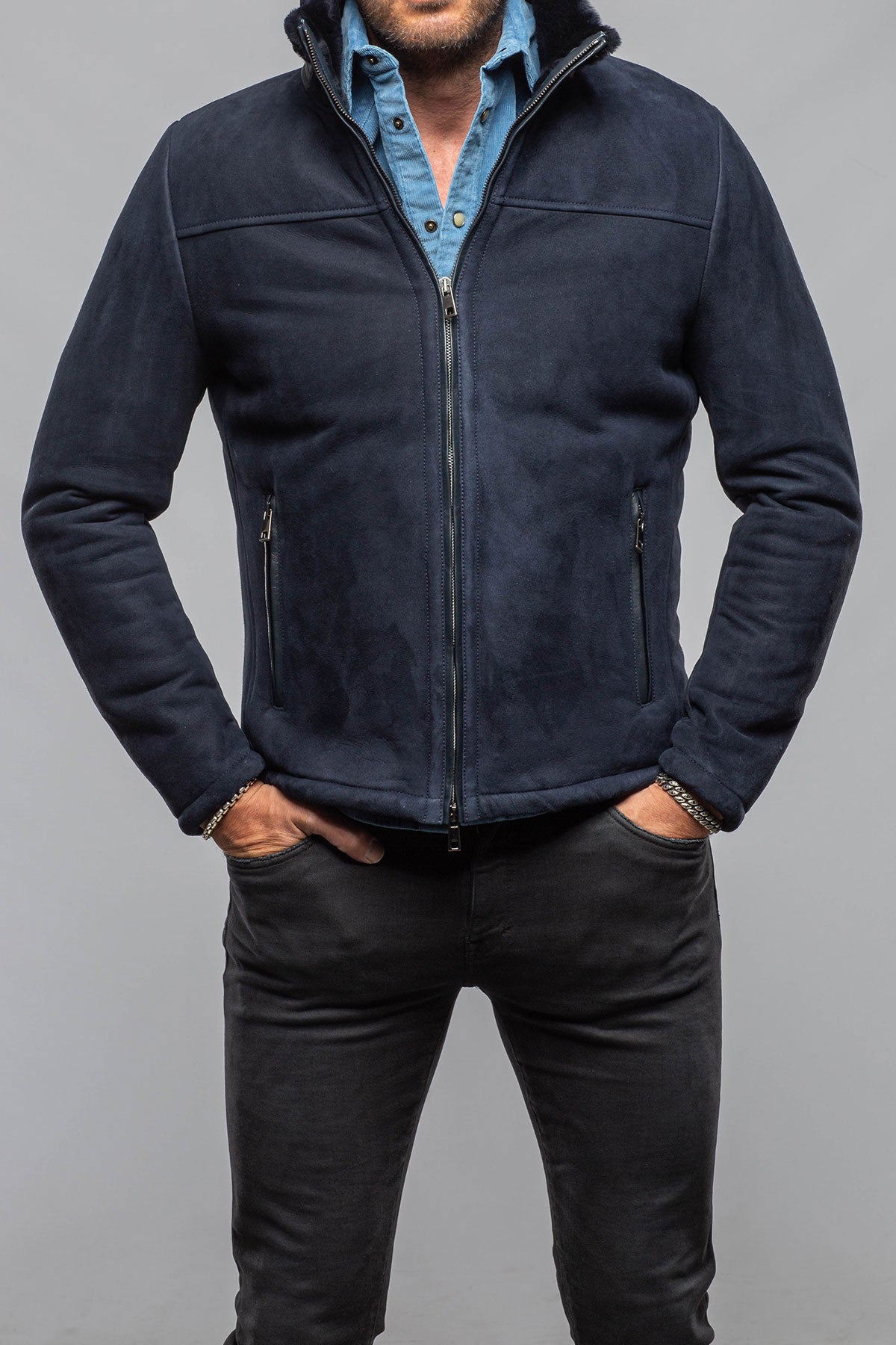 Axel's Florence Collection Bello Shearling In Navy Mens - Outerwear - Shearling