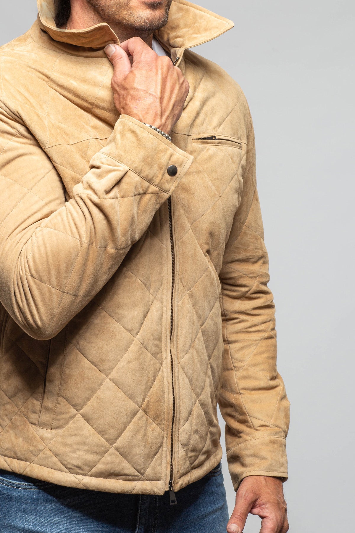 Axel's Florence Collection Berlino Quilted Jacket In Tan Samples - Mens - Outerwear - Leather