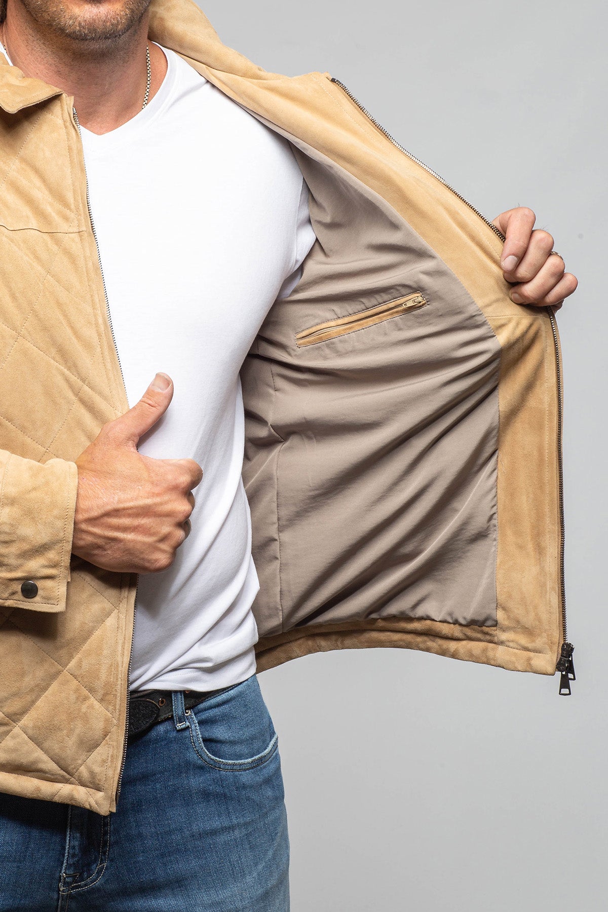 Axel's Florence Collection Berlino Quilted Jacket In Tan Samples - Mens - Outerwear - Leather