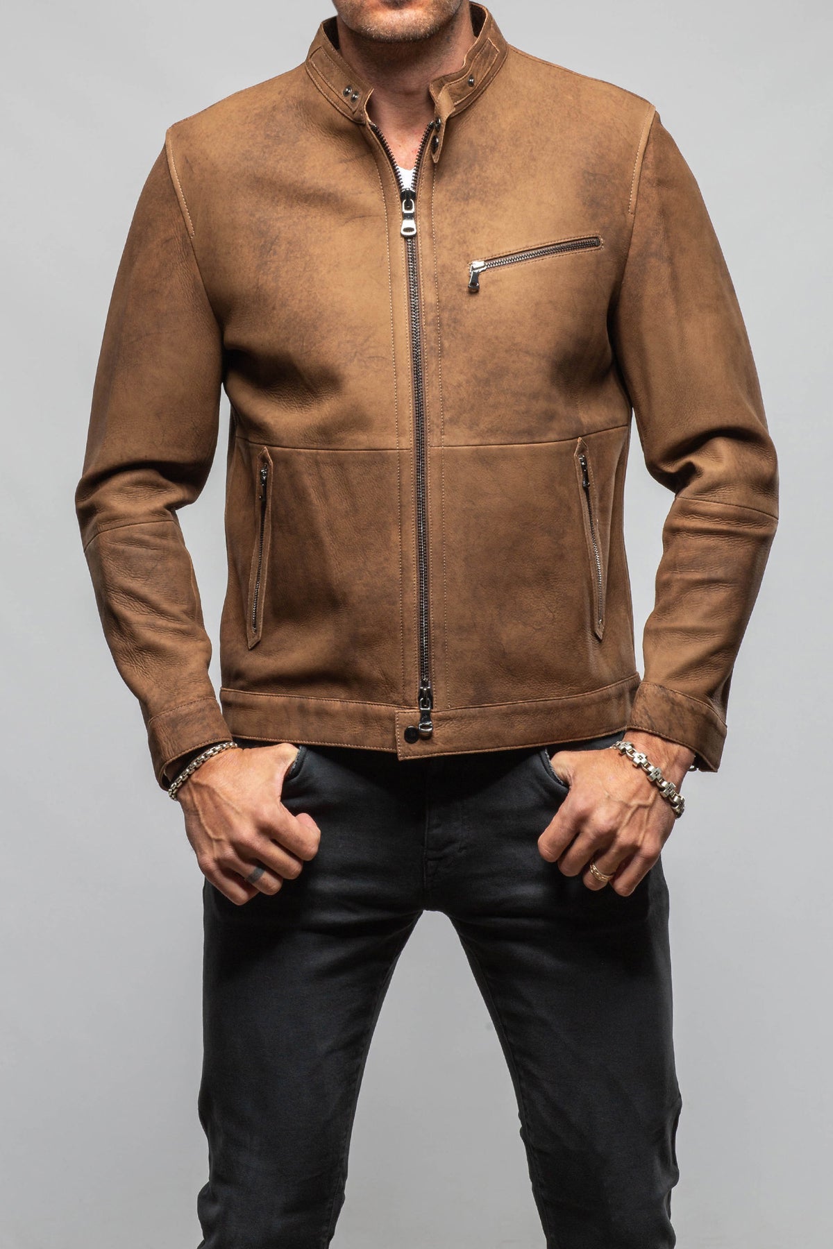 Axel's Florence Collection Cape South African Goat Suede Moto Jacket Samples - Mens - Outerwear - Leather
