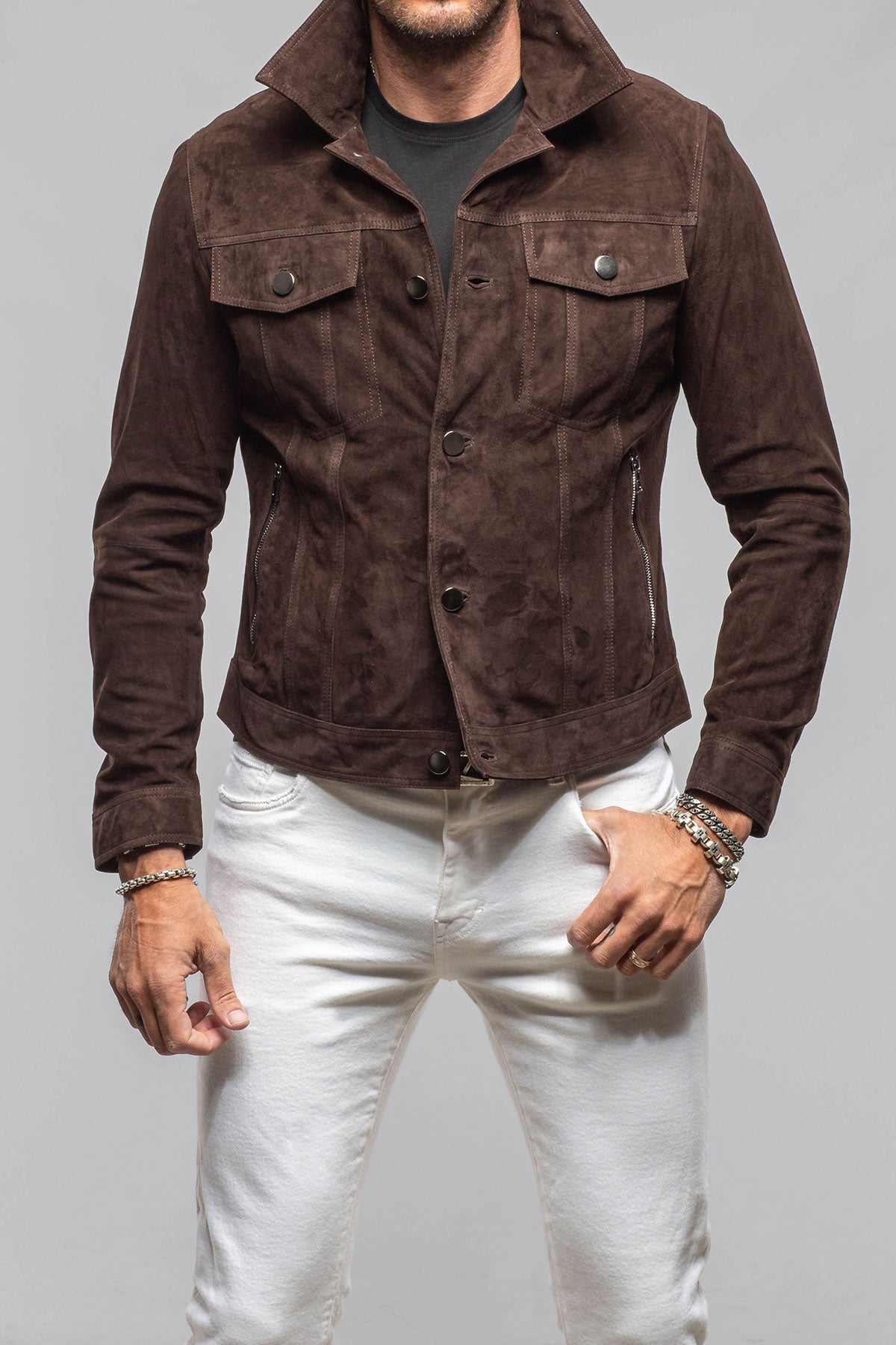 Axel's Florence Collection Ethan Sueded Jean Jacket In Chocolate Brown Mens - Outerwear - Leather