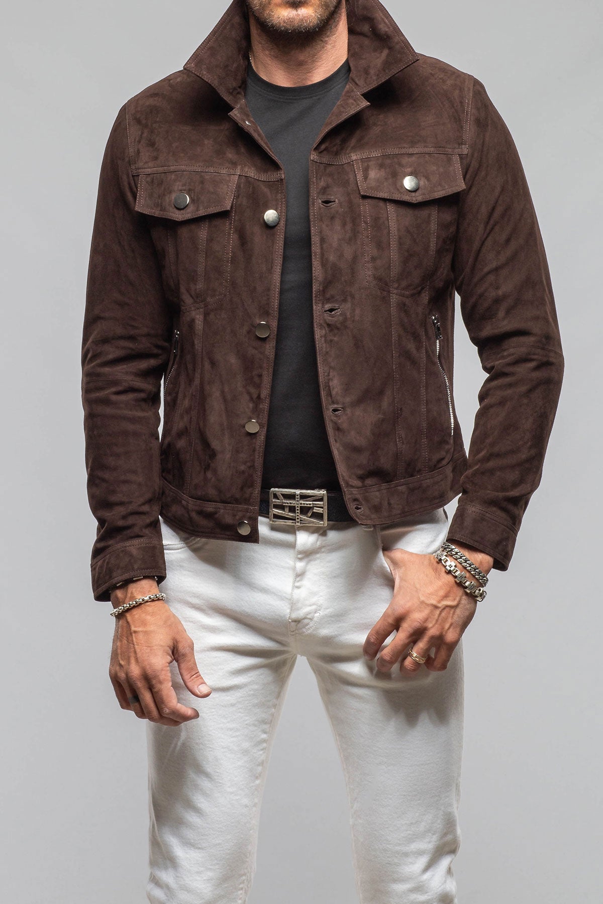 Axel's Florence Collection Ethan Sueded Jean Jacket In Chocolate Brown Mens - Outerwear - Leather