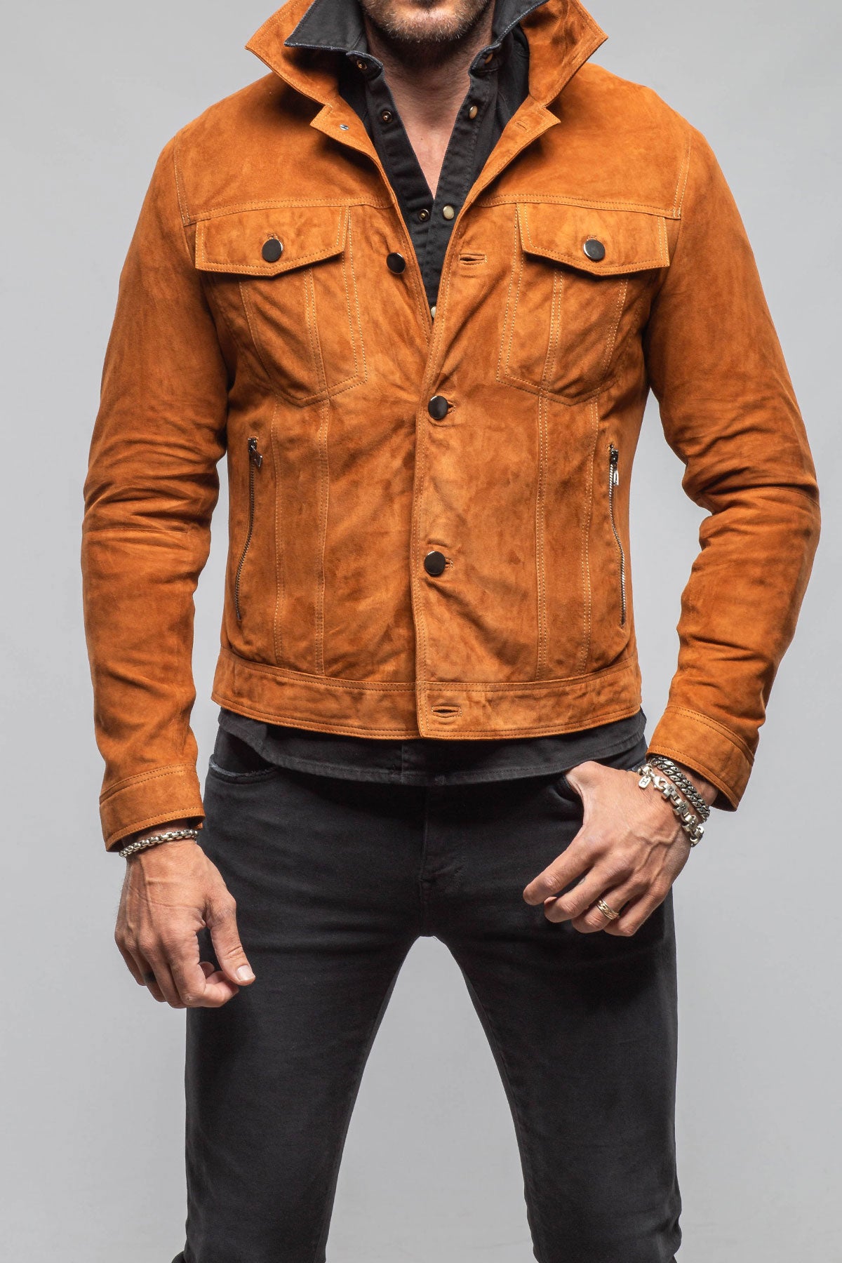 Axel's Florence Collection Ethan Sueded Jean Jacket In Whiskey Mens - Outerwear - Leather