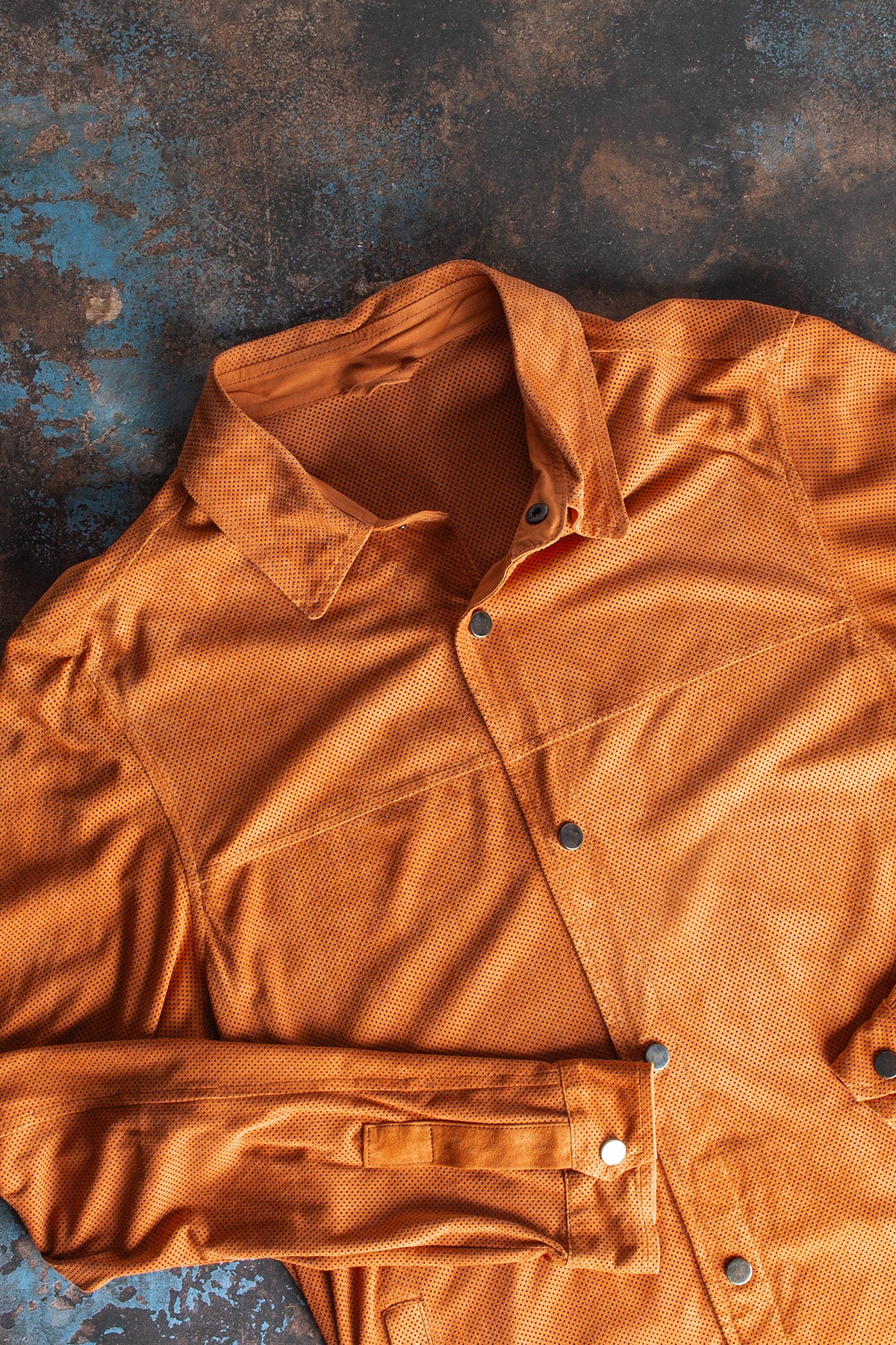 Axel's Florence Collection Johnston Perforated Suede Snap Shirt Samples - Mens - Outerwear - Leather