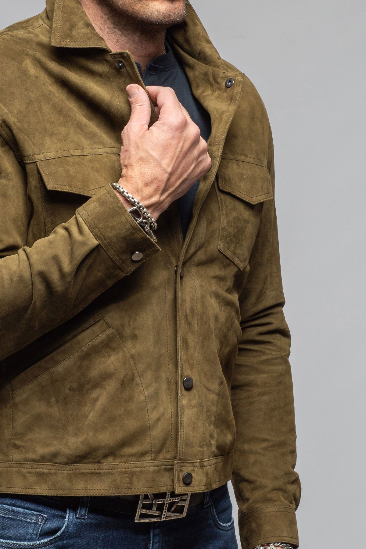 Axel's Florence Collection Lewis Snap Shirt In Verde Samples - Mens - Outerwear - Leather