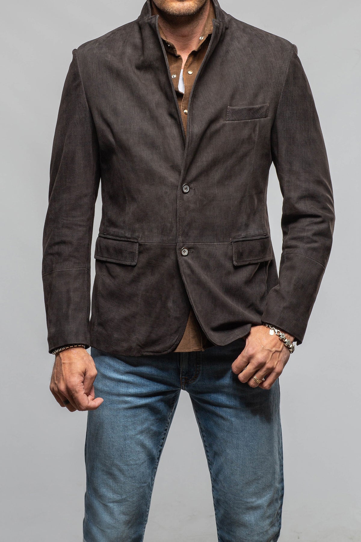 Axel's Florence Collection Macmillan Vintage Printed Nubuck Leather Blazer Samples - Mens - Outerwear - Leather