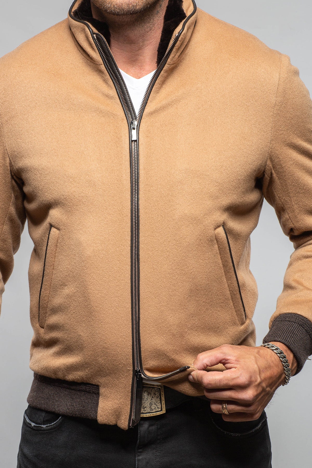 Axel's Florence Collection Mauldin Cashmere Jacket with Beaver Collar Samples - Mens - Outerwear - Cloth