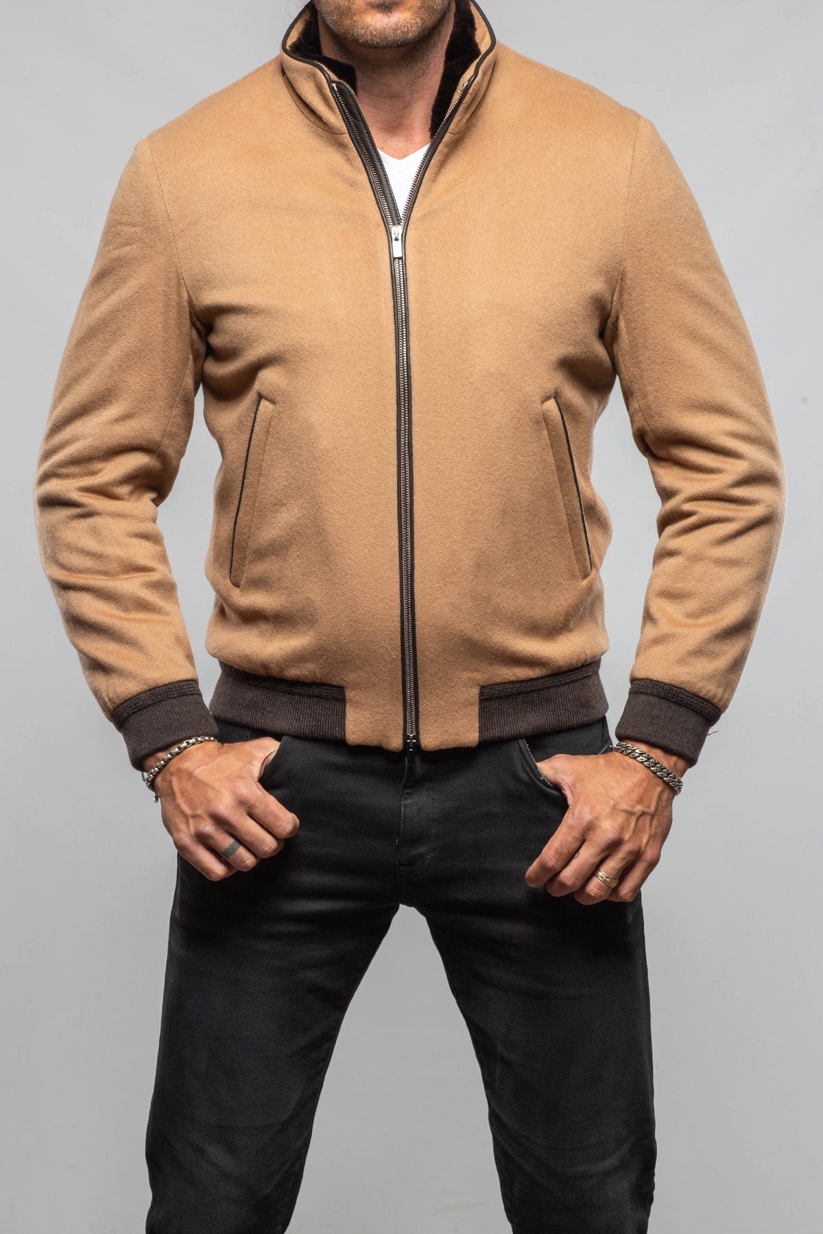 Axel's Florence Collection Mauldin Cashmere Jacket with Beaver Collar Samples - Mens - Outerwear - Cloth