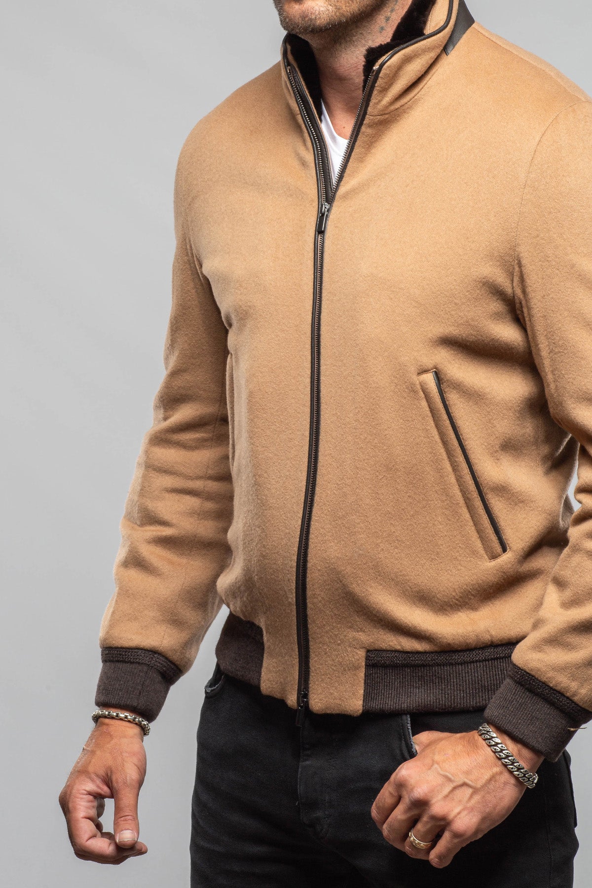 Axel's Florence Collection Mauldin Cashmere Jacket with Beaver Collar Samples - Mens - Outerwear - Cloth