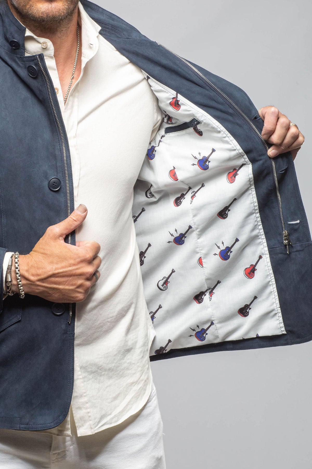 Axel's Florence Collection Polo Sartorial Suede Jacket In Navy Mens - Outerwear - Leather