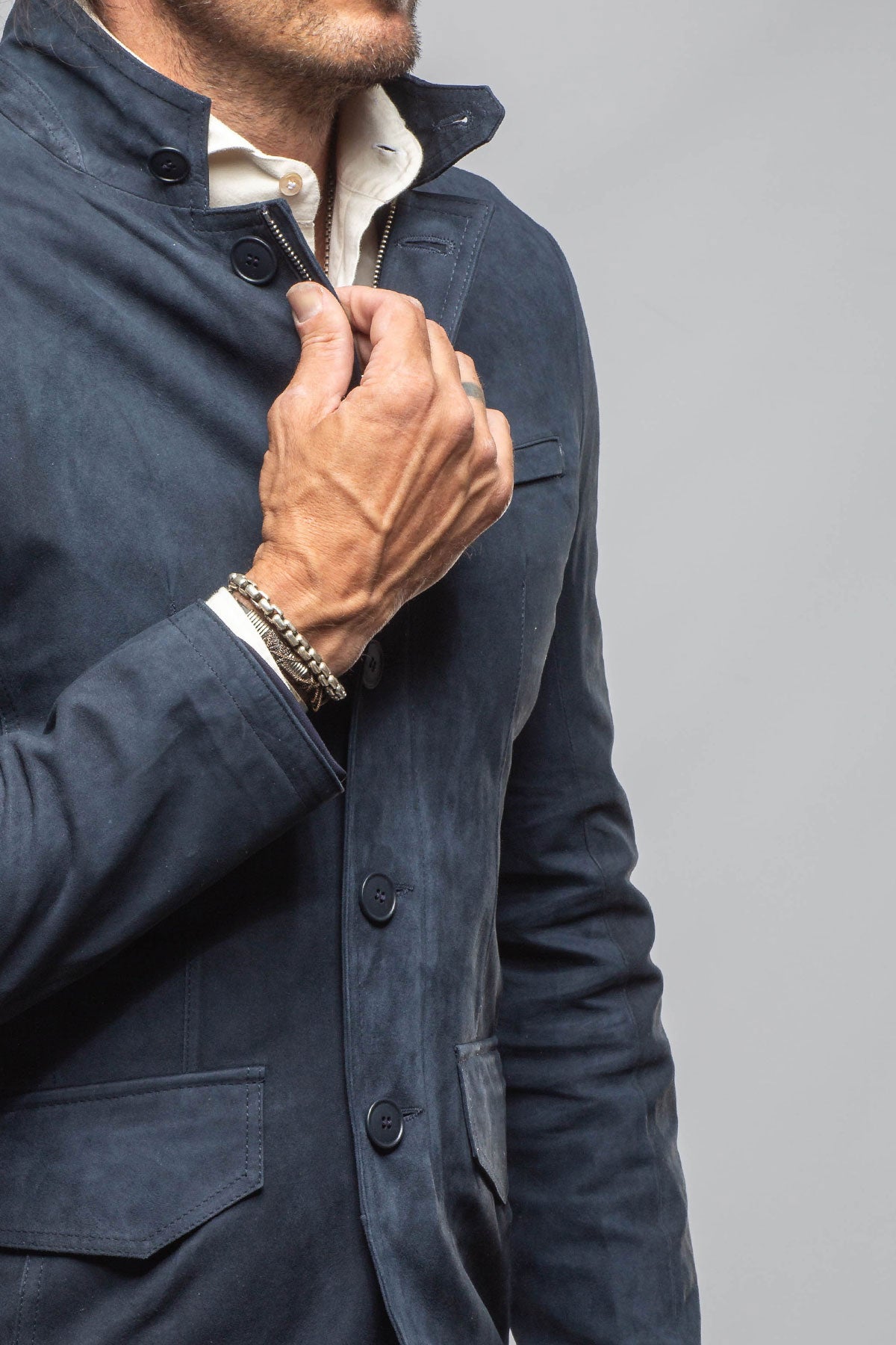 Axel's Florence Collection Polo Sartorial Suede Jacket In Navy Mens - Outerwear - Leather