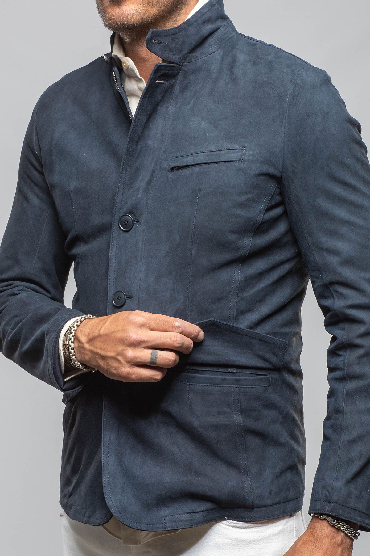Axel's Florence Collection Polo Sartorial Suede Jacket In Navy Mens - Outerwear - Leather