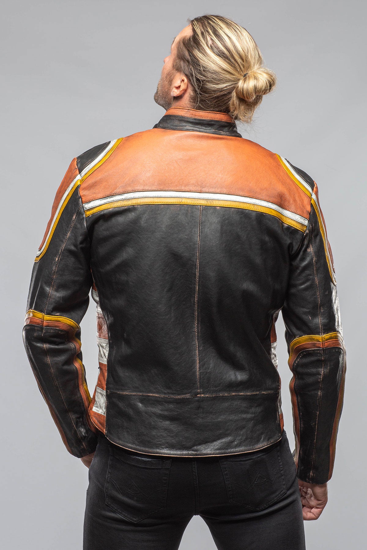 Axel's Florence Collection Retro Biker Jacket In Yellow, White Mens - Outerwear - Leather