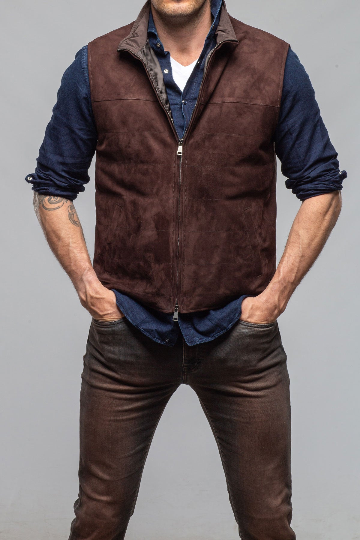 Axel's Florence Collection Riley Vest In Dark Chocolate Samples - Mens - Outerwear - Leather